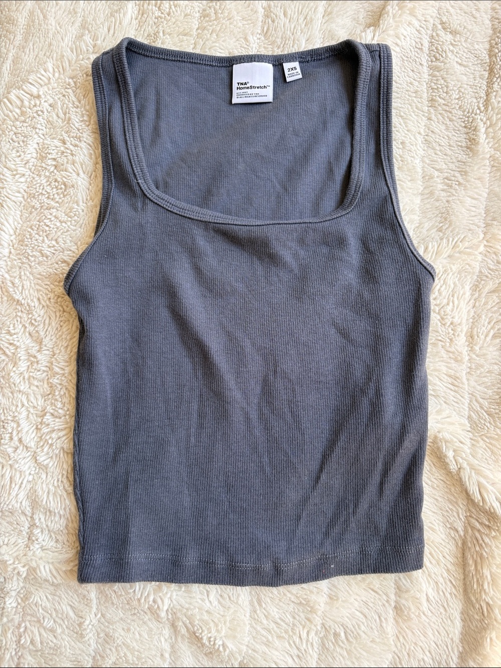 TNA Square-Neck Ribbed Tank Top - Navy Grey